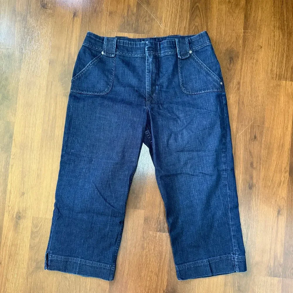 St John Sport Denim Capri Pants Thick Stitch Boho Casual Y2K Sz 16 Vacation